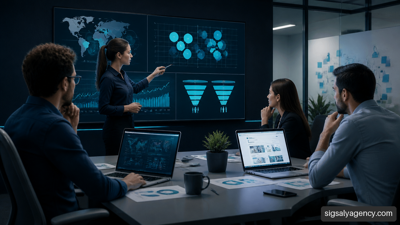 Equipo analizando datos, segmentos de mercado y estrategia SEO para un nicho específico.